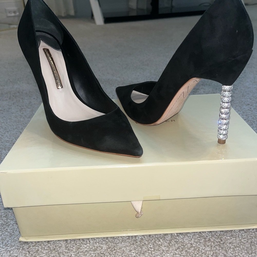 Elegant Black Suede Heels with Crystal Accents Sophia Webster